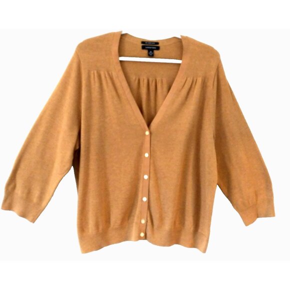 Lands End Womens Cardigan 3/4 Sleeves Supima Cotton Sweater Ginger Brown- 1X - Picture 1 of 8